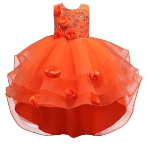 Elegant Orange Layered Dress with Floral Accents